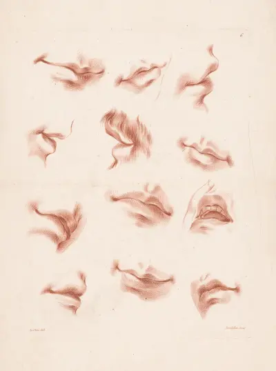 Twelve mouths in different expressions av Louis-François Roubiliac