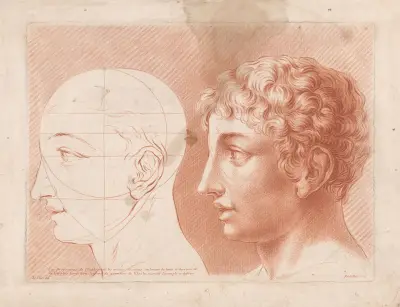 Two male heads in profile, one in schematic view. av Louis-François Roubiliac