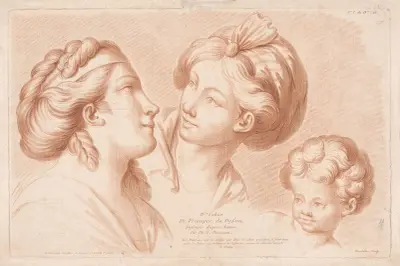 Two women’s heads and a child’s head av Louis-François Roubiliac