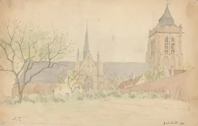 Kyrkan Saints-Pierre-et-Guidon i Anderlecht (före tornets ombyggnad 1898) av Jean-François Taelemans