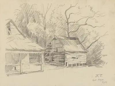 Skiss av en vagnbod eller lada (platsen oläslig) av Jean-François Taelemans