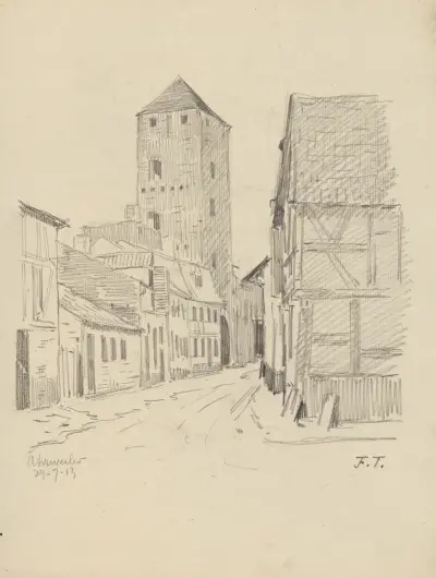 Gränd och fyrkantigt torn i Ahrweiler (Rhenlandet-Pfalz) av Jean-François Taelemans