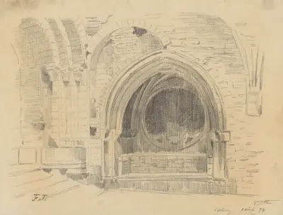 Ruines de l’abbaye de Villers-la-Ville – alcôve avec rosace dans le cloître et emplacement de gisant av Jean-François Taelemans