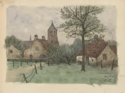 Byn och Sint Margaretha-kyrkan i Knocke (Knokke) av Jean-François Taelemans