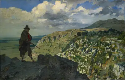 Brigand Standing Guard in the Mountains av Frank Buchser