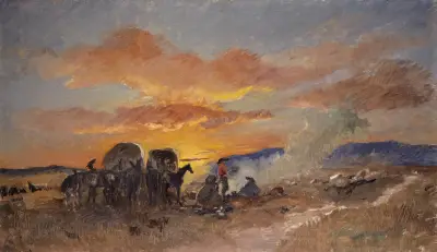 Campfire at Sunrise in the Laramie Plains av Frank Buchser