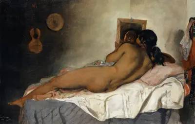 Naked Spanish Gypsy Woman with Mirror av Frank Buchser