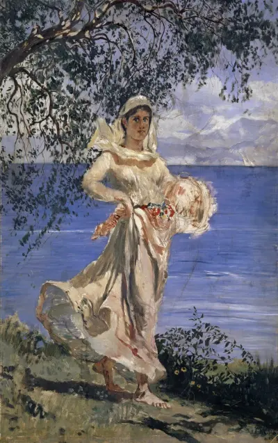 Young Woman in Full Figure at a Lake-shore (Diamantina) av Frank Buchser
