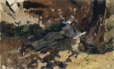 Young Woman Lying in the Wood av Frank Buchser