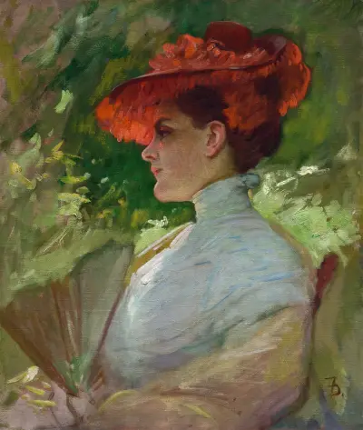 Lady with a Red Hat (Portrait of Maggie Wilson) av Frank Duveneck