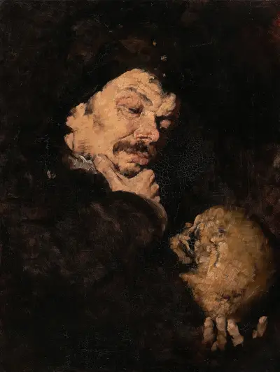 Man som håller en skalle (Memento Mori) av Frank Duveneck