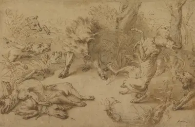 A Wild Boar at Bay av Frans Snyders