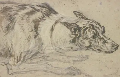 Gefleckter Hundekopf mit Vorderpfoten av Frans Snyders