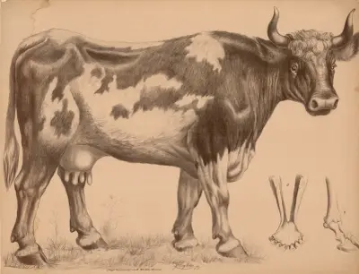Rind (Bos taurus) (Kuh) a) Unterkiefer b) Fussskelett av Franz Engleder