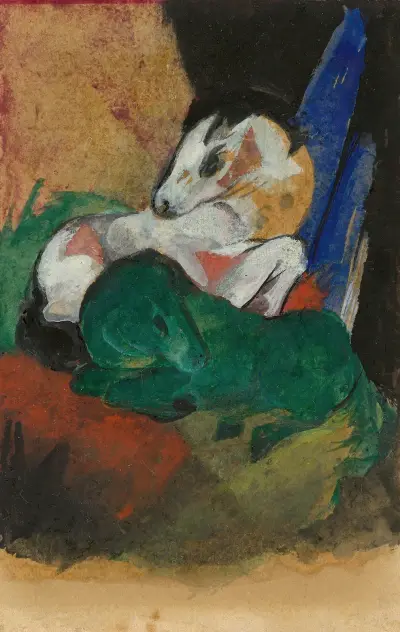 Grünes und weißes Pferd av Franz Marc