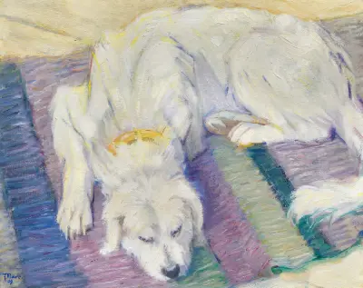 Liegender Hund (Hundeporträt von ‘Russi’) av Franz Marc