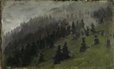 Nebel zwischen Tannen av Franz Marc