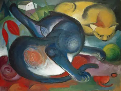 Two Cats, Blue and Yellow av Franz Marc