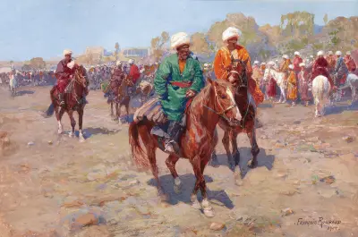 A Market Day in Central Asia av Franz Roubaud