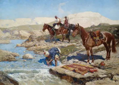 Čerkesští jezdci u řeky, Franz Roubaud