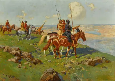 Circassian Horsemen av Franz Roubaud