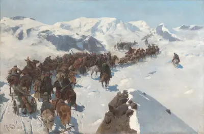 Přechod Argutinského přes zasněžené hory Kavkazu v roce 1853, Franz Roubaud