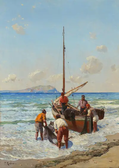 Fishermen Hauling in Their Catch on the Black Sea Coast av Franz Roubaud