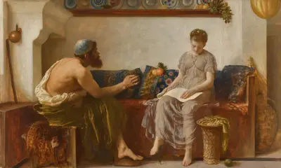 Cleoboulos instructing his daughter Cleobouline av Frederic Leighton