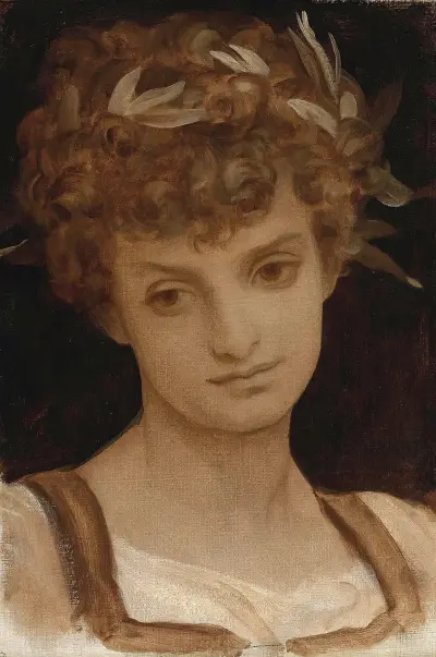 Study Of A Girl’s Head, Wreathed In Laurel av Frederic Leighton