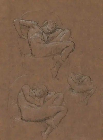 Three studies for ‘Flaming June’ av Frederic Leighton