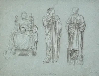 Three studies of draped female figures, one seated av Frederic Leighton