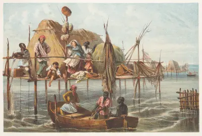 Vivienda de los pescadores de esponjas av Pierre Toussaint Frédéric Mialhe