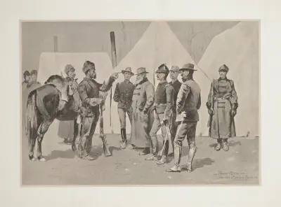 At the mouth of Rapid Creek–General Carr receiving the report of a scout av Frederic Remington