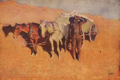 I mörkret för en torr lägerplats av Frederic Remington