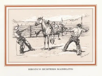 Bronco busters saddling av Frederic Remington