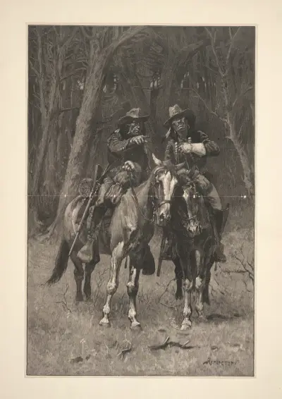 Cheyenne Scouts Patrolling the Big Timber of the North Canadian, Oklahoma av Frederic Remington