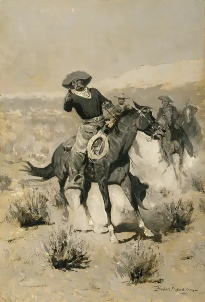 Dagar på prärien ('Händerna upp!') av Frederic Remington