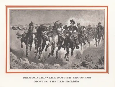 Avsuttna – fjärde truppens män leder hästarna av Frederic Remington