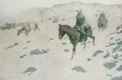 Treibend vor dem Sturm von Frederic Remington
