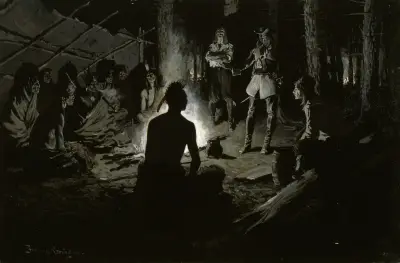 French Explorer’s Council with the Indians av Frederic Remington