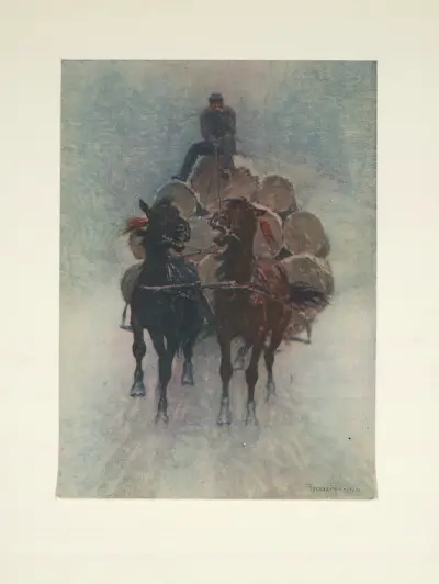 Timmerdrivning till floden av Frederic Remington