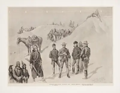 Löjtnant Caseys sista spaning. Spejande efter fienden från fästets klippor av Frederic Remington