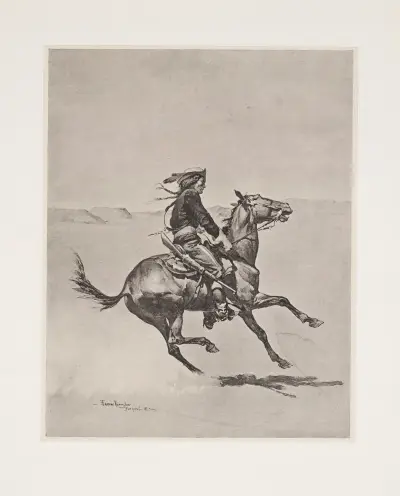 En av Fort Keoghs cheyennespaningskår, ledd av löjtnant Casey av Frederic Remington