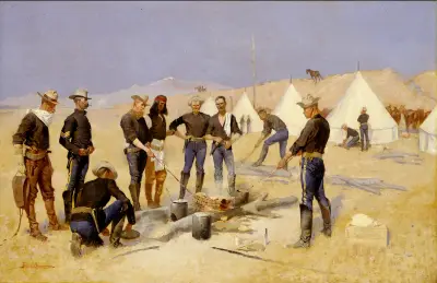 Roasting the Christmas Beef in a Cavalry Camp av Frederic Remington