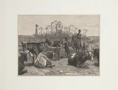 Texan cattle in Kansas corn corral av Frederic Remington