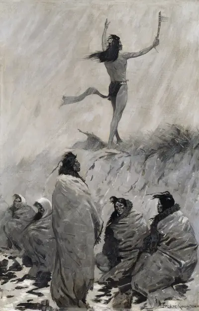 Eldslukaren sträckte armarna mot åskfågeln av Frederic Remington