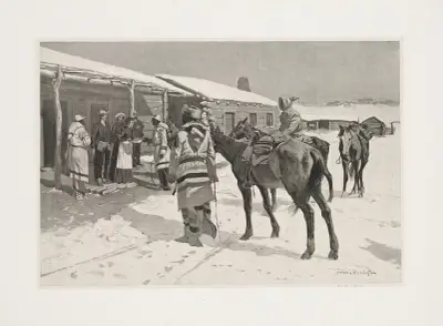 White man’s Big Sunday–Indian visitors on Thanksgiving Day av Frederic Remington