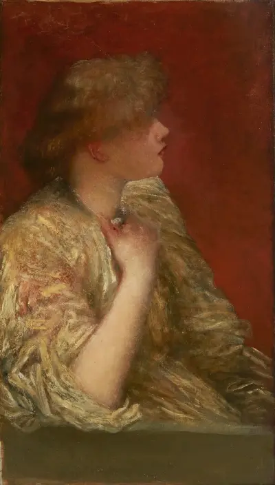 Portrait study; Fireside Stories av George Frederic Watts