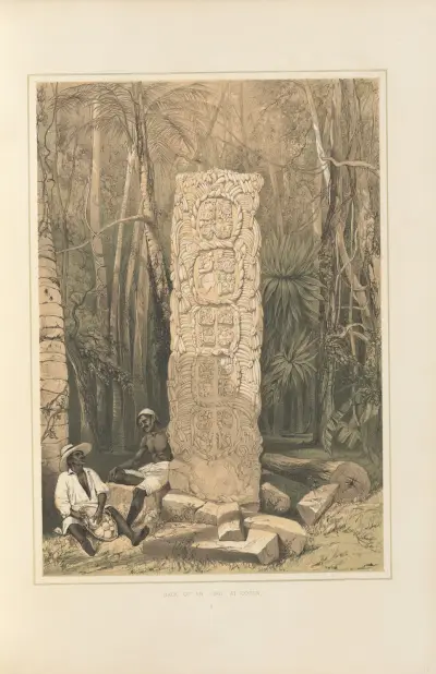 Back of an idol at Copan av Frederick Catherwood
