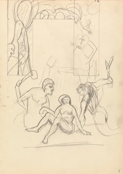 Cave of the Golden Calf; Design for a Decorative Doorway, Primitive People av Spencer Frederick Gore